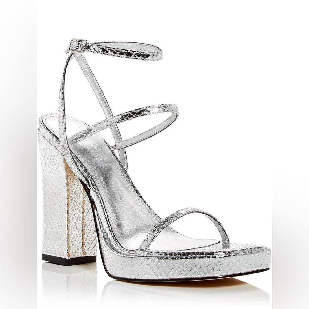 MARC FISHER Womens Silver Snake-Embossed 1/2" Platform Metallic Ankle Strap